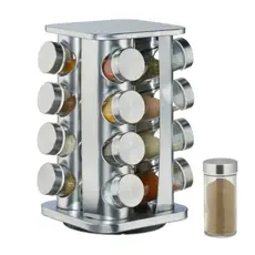 Set 16 recipiente pentru condimente cu suport rotativ, din inox