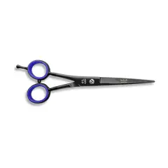 Foarfecă de tuns neagră 6.5" cu inele albastre – design ergonomic și lame precise