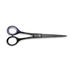 Foarfecă neagră de tuns fără codiță, cu lame ultra-ascuțite și design ergonomic pentru contururi și finisaje profesionale