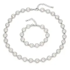 Set colier și brățară cu pietre albe mari fațetate