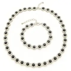 Set colier și brățară cu pietre negre și microcristale