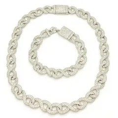 Set lanț și brățară Cuban argintiu cu microcristale pavé