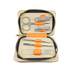 Trusă manichiură 6 piese din inox în etui portocaliu cu fermoar