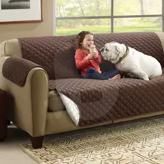 Husă protecție canapea față dublă maro/alb fildes, lavabilă, pentru animale de companie, până la 280 cm