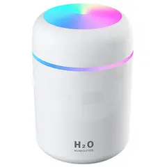 Umidificator Mini Portabil cu Ultrasunete H2O 300 ml, USB, LED Multicolor, Alb