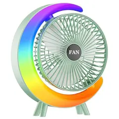 Ventilator de birou USB cu lumini colorate, 3 viteze, ABS, silențios, reîncărcabil