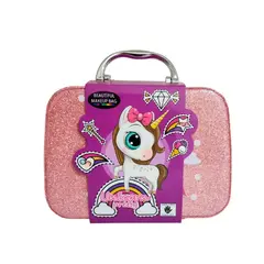 Trusă cosmetice copii cu design unicorn roz și gentuță
