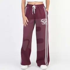 Pantaloni trening pentru fete bordo cu dungi laterale și imprimeu text