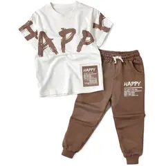 Set 6 Compleuri Subțiri pentru Băieți, 2 Piese, Tricou + Pantaloni, Culoare Maro, 5–14 ani