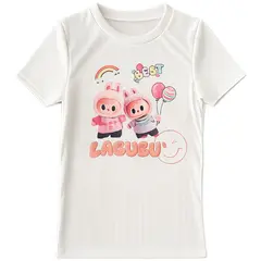 Tricou fete alb cu imprimeu Best Labubu, bumbac cu licra, Italia, mărimi 4–14 ani