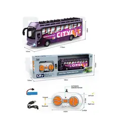 Autobuz Turistic Supraetajat cu Telecomandă, 5 Funcții de Mișcare, Lumini LED, Acumulator cu Încărcare USB, Lungime 28 cm, Scară 1:16
