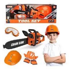 Drujbă Electrică de Jucărie pentru Copii, Sunete Realiste, Mișcare Rotativă și Echipament de Protecție Inclus (Cască și Ochelari)