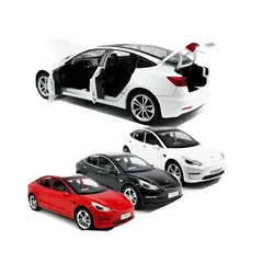 Mașină metal Model 3 alb cu uși funcționale și lumini