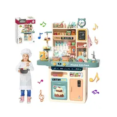Set de Bucătărie Complet pentru Copii, 87 Piese, Panou Multifuncțional, Efect de Abur Real, Sunete, Lumini și Accesorii Termocromatice, Înălțime 95 cm