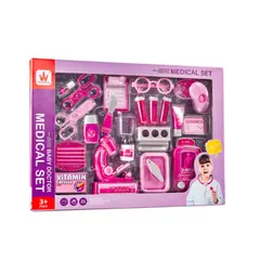 Set trusă medicală doctor jucărie pentru copii 37 piese roz
