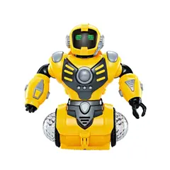 Robot Electric de Jucărie, Rotativ 360°, Mișcare Interactivă, Efecte de Lumini LED și Muzică, Înălțime 20 cm, Galben Strălucitor