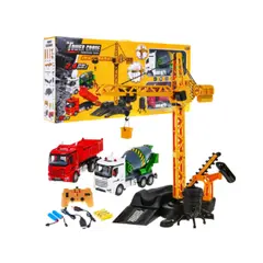 Set Complet de Șantier Interactiv 3 în 1: Macară Gigant, Betonieră și Camion Dumper, cu Telecomandă și Accesorii