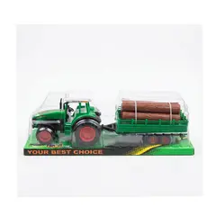 Tractor Agricol Verde cu Remorcă și Bușteni pentru Transport