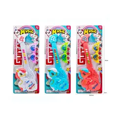 Set Muzical pentru Copii, Chitară cu Tematică Unicorn și Ochelari de Soare Asortați, Design Colorat, Lungime Chitară 42 cm, Multicolor