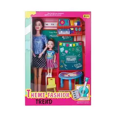 Set Păpușă Articulată „La Școală”, Include Ghiozdan, Ochelari și Accesorii de Studiu, Înălțime Păpușă 30 cm, Multicolor