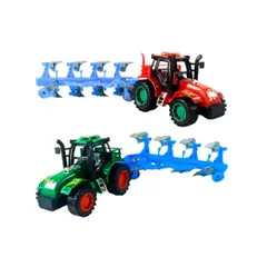 Tractor cu plug agricol jucărie cu remorcă de discuri detașabile