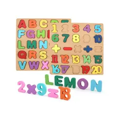Puzzle Incastru 3D din Lemn, Cifre și Semne Matematice, Joc Educativ Montessori, Dimensiuni 20 x 20 cm, Multicolor