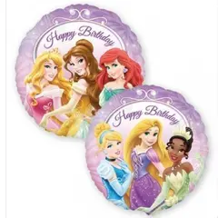Balon din Folie de Aluminiu Rotund Prințese Disney, Decor „Happy Birthday”, 45 x 45 cm