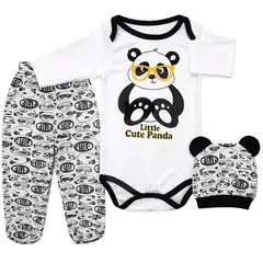 Compleu bebeluși din bumbac Little Cute Panda body pantaloni căciuliță