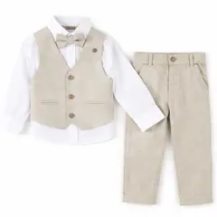 Costum elegant băiat bej 4 piese 5–8 ani set complet