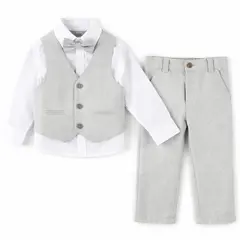 Costum elegant băiat gri-bej 4 piese 5–8 ani set complet