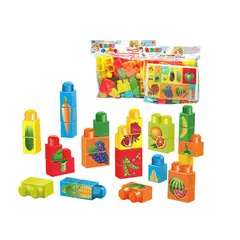 Set Construcție Tip Mega Bloks, Tematică Fructe și Legume, Blocuri Mari pentru Mânuțe Mici, Include Stickere și Accesorii, Dimensiuni Bloc 5-8 cm