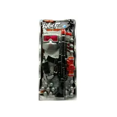 Set Militar de Jucărie „Wolf Warrior”, Include Pușcă Tactical cu Sunete și Mască de Protecție Lup, Design Modern, Gri/Negru