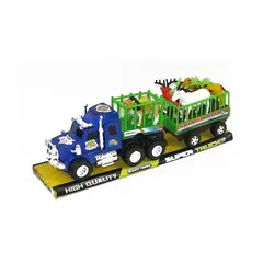 TIR de jucărie cu animale sălbatice și palmieri, cu remorcă tip cușcă