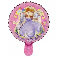 Balon din Folie de Aluminiu Rotund, Model Sofia Întâi – Happy Birthday, Roz, 25 x 25 cm