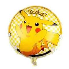 Balon din Folie de Aluminiu Rotund Pikachu Pokémon, Fundal Galben în Carouri, 45 x 45 cm