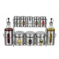 Set 10 Piese pentru Condimente și Oliviere cu Suport Inclus – Diverse Culori