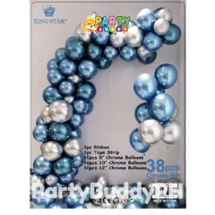 Set Arcadă Baloane Aniversare 38 Piese Albastru și Gri