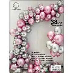 Set Arcadă Baloane Aniversare 38 Piese Roz și Gri