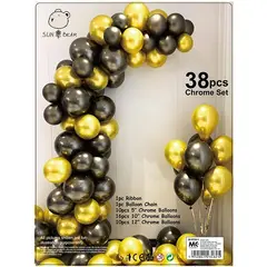 Set Arcadă Baloane Aniversare 38 Piese Auriu și Negru