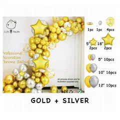 Set Arcadă Baloane Aniversare 46 Piese Auriu și Argintiu