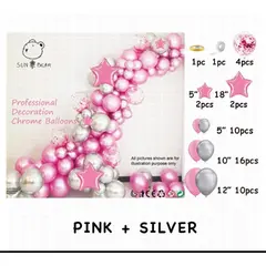 Set Arcadă Baloane Aniversare 46 Piese Roz și Argintiu