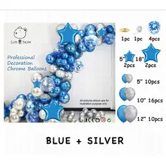 Set Arcadă Baloane Aniversare 46 Piese Albastru și Argintiu