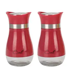 Set solnițe roșii cu suport metalic pentru sare și piper