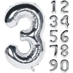 Balon Cifră 3 din Folie, 68 × 53 cm, Argintiu
