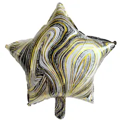 Balon din Folie de Aluminiu Tip Stea, Model Marmură Negru și Auriu, 45 x 45 cm
