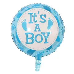 Balon din Folie de Aluminiu Rotund, Mesaj „It's a Boy”, Albastru cu Urme de Pași, 45 x 45 cm