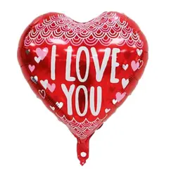Balon din Folie de Aluminiu Tip Inimă, Mesaj „I Love You”, Roșu cu Inimi și Dantelă, 45 x 45 cm