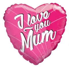 Balon din Folie de Aluminiu Tip Inimă, Mesaj „I Love You Mum”, Roz, 45 x 45 cm