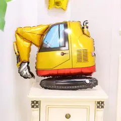 Balon din Folie de Aluminiu Figurină Excavator Galben, Decor Petrecere Utilaje de Construcții, 74 x 63 cm
