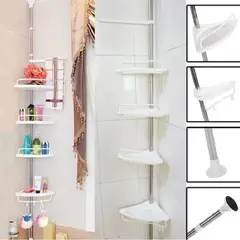 Etajeră Telescopică de Colț pentru Baie, Înălțime Reglabilă până la 260 cm, 4 Rafturi cu Scurgere, Metal și Plastic, Alb